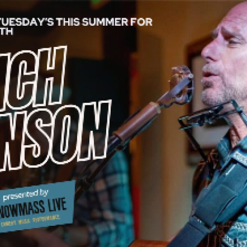 The image promotes summer music events with Rich Ganson, presented by Snowmass Live, taking place on Tuesdays.